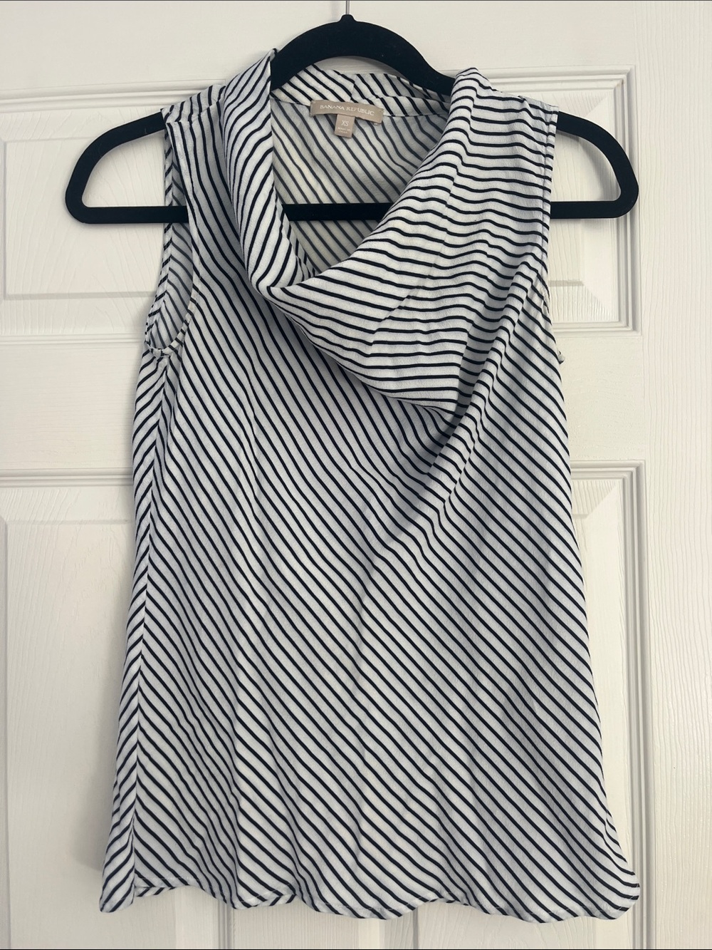 Banana Republic White and Black Diagonal Striped Sleeveless Cowl Neck Top